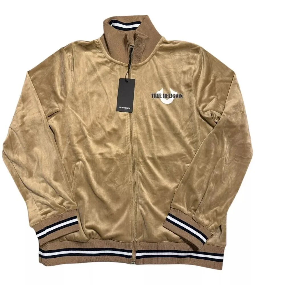 NWT True Religion Men's Velour Logo Track Jacket Travertine Color Small S